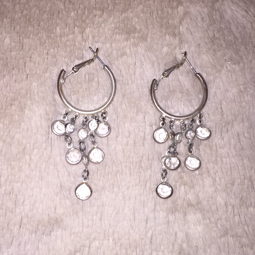 Dangling hoop stone earrings